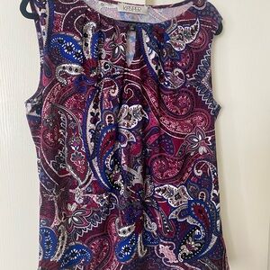 Kasper Women's Paisley Sleeveless Blouse - Magenta, Blue, and White